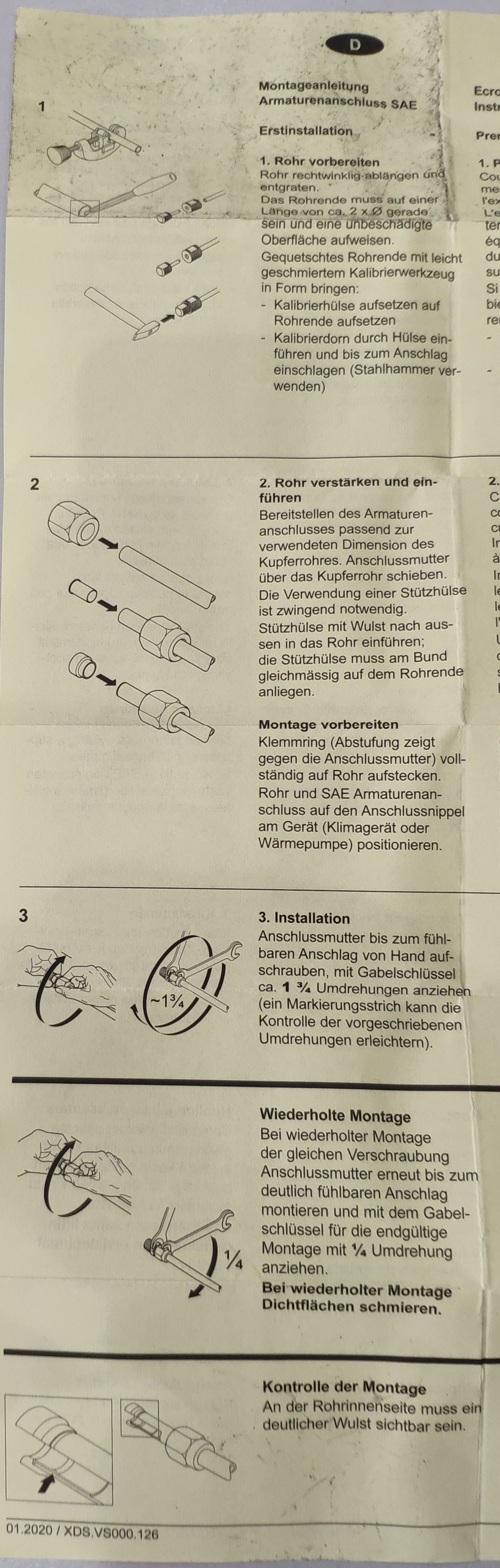 Armacell SAE-Fittinge für Kältemittelleitung 1/4" + 3/8" + 1/2" für Kupferrohr, ohne Bördeln