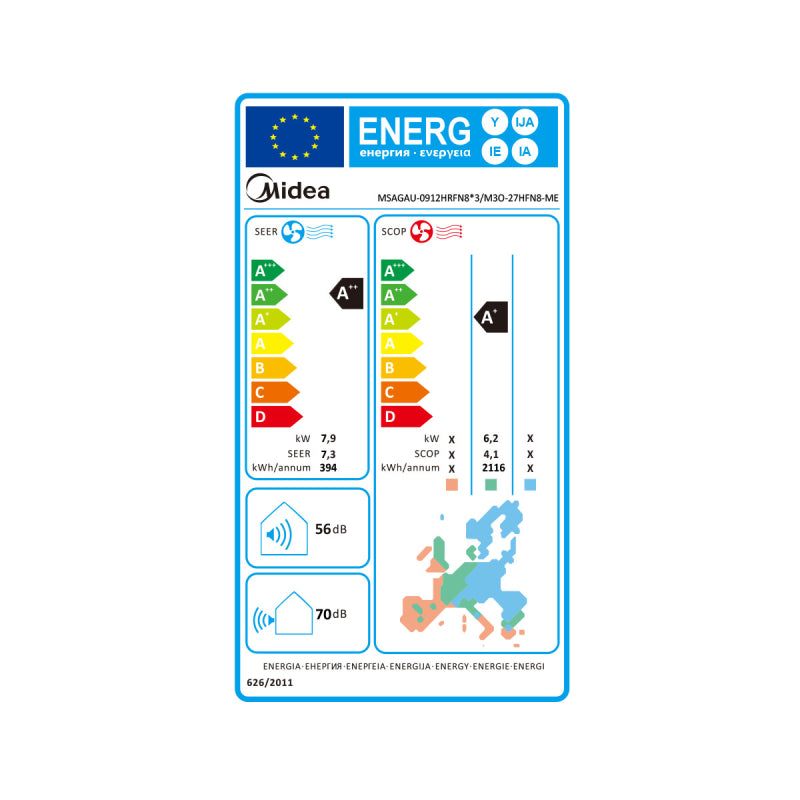 Midea Klimaanlage Xtreme Save Pro Multisplit Set 3 x 2,6 kW MSAGAU-09HRFN8-ME A++/A+