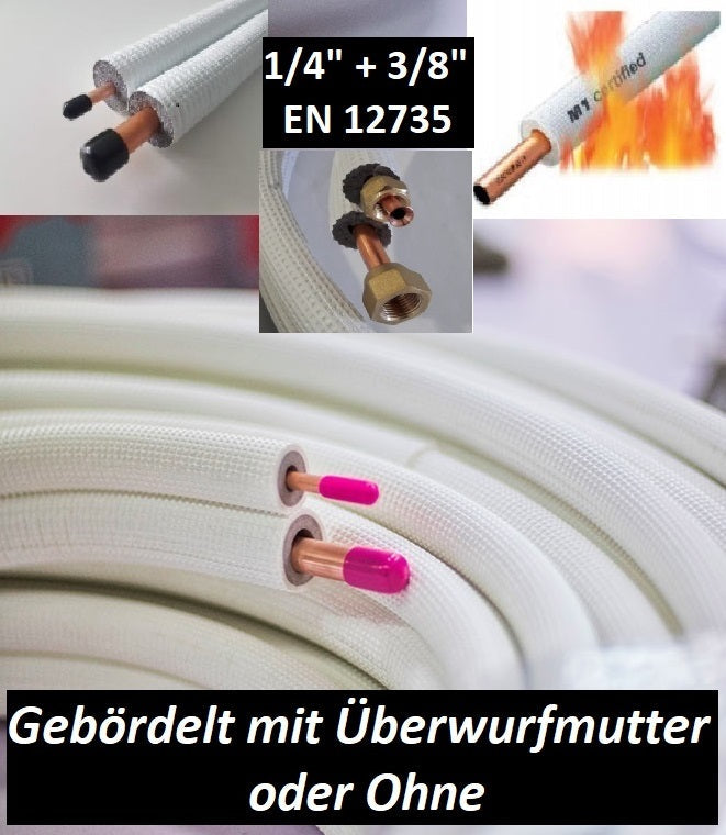 Kältemittelleitung 20m 1/4" + 3/8" Kupferrohr Isoliert EN12735 für Klimaanlage & Wärmepumpe