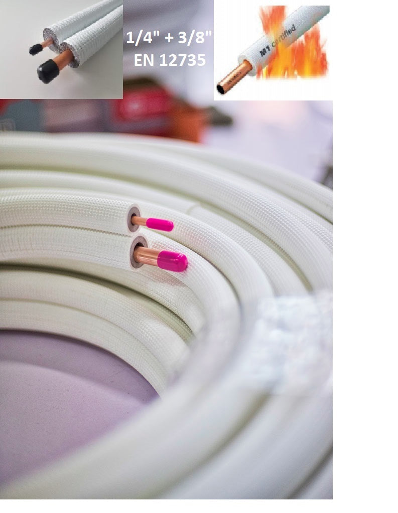 Kältemittelleitung 20m 1/4" + 3/8" Kupferrohr Isoliert EN12735 für Klimaanlage & Wärmepumpe