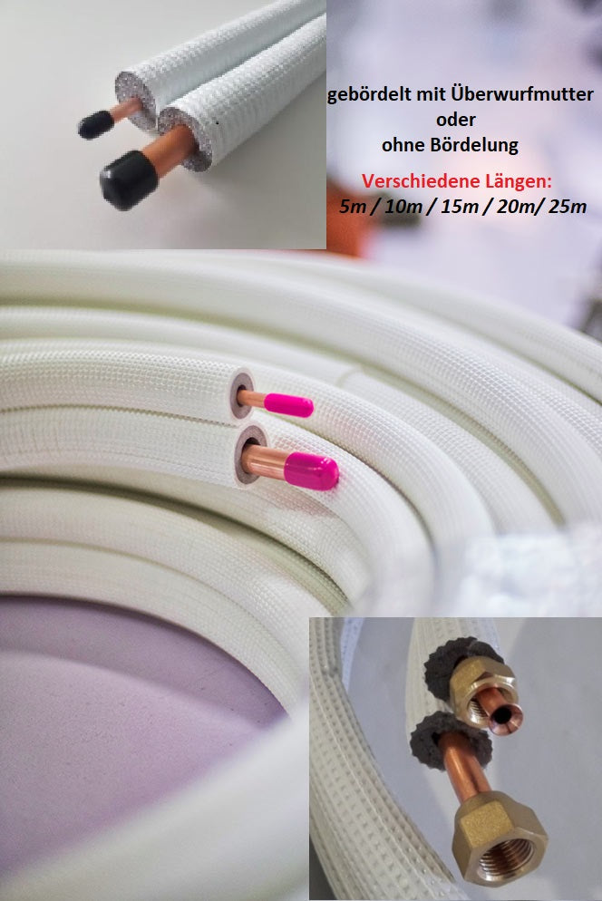 Kältemittelleitung 25m 1/4" + 3/8" Kupferrohr Isoliert EN12735 für Klimaanlage & Wärmepumpe