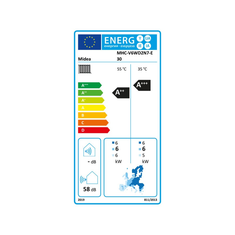 Midea MHC-V6WD2N7-E30 6kW Monoblock Air Water Heat Pump R290 1-Ph-230V A+++/A++