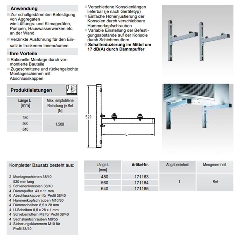 Konsolenset 560mm Wandkonsole / Wandhalterung für Klimaanlagen Wärmepumpe