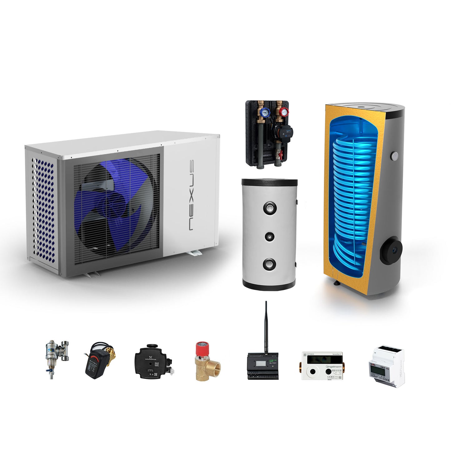 Sunex Wärmepumpe 8kW Komplettset NEXUS M8 EVI R32 Monoblock mit Brauchwasser und Pufferseicher