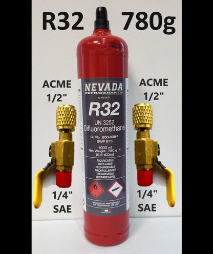 Refrigerant R32 1L 780g with or without valve, for air conditioning and heat pump