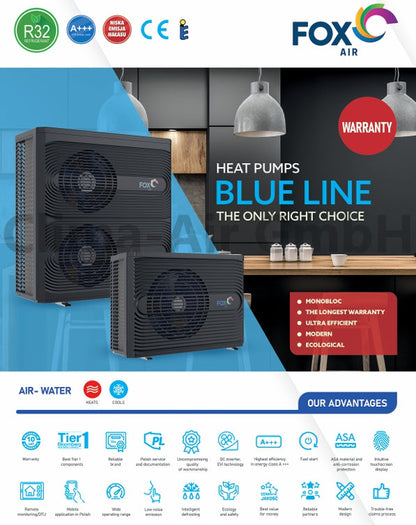 Monoblock Wärmepumpe FoxAir Blue Line 8 kW R32 1PH BL-8-1 | Heizung + Kühlung | Neu
