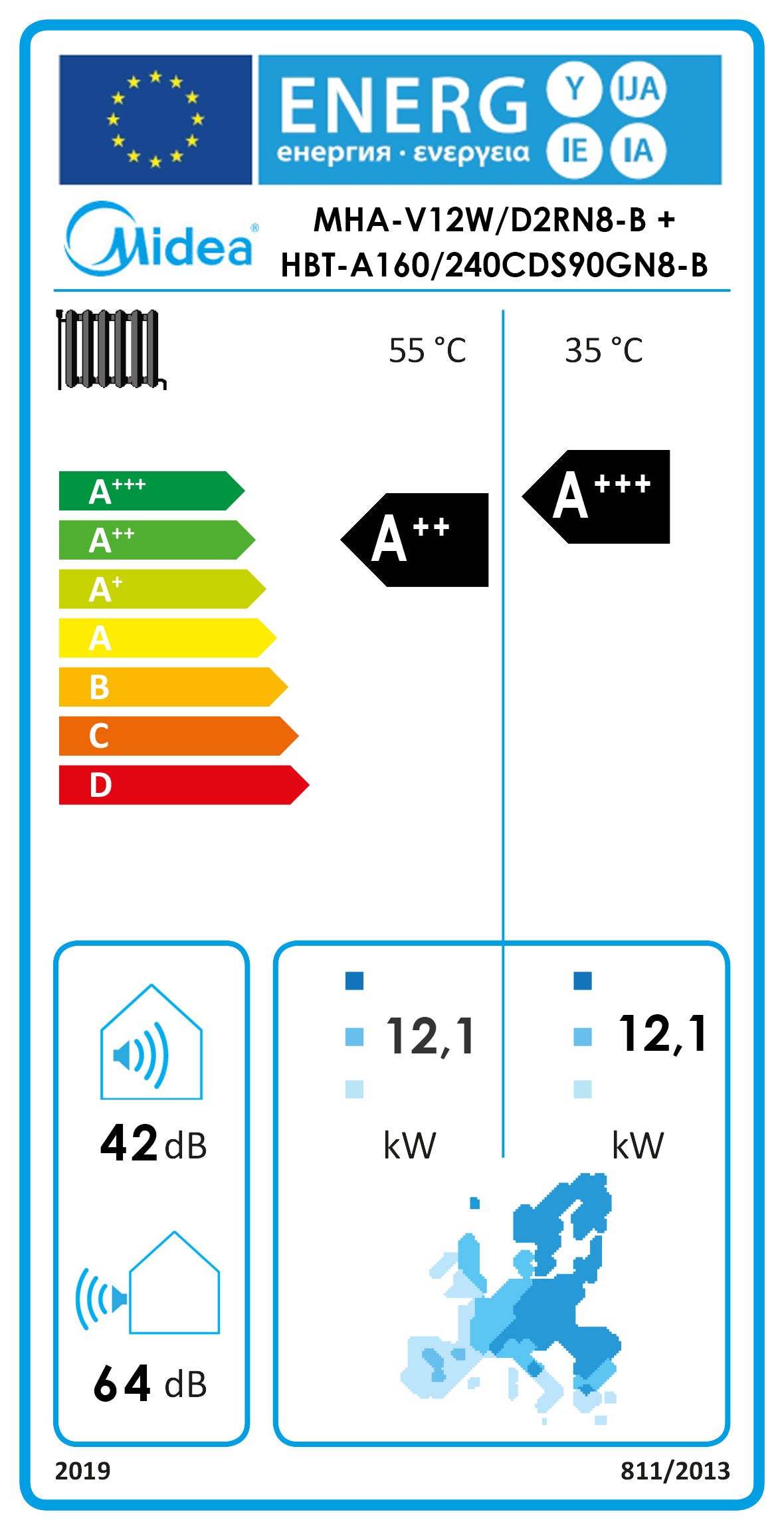 Midea Thermal Arctic Split heat pump MHA-V12W/D2RN8-B 12KW set + hydro module with 240-liter storage tank HBT-A160/240CDS90GN8-B A+++A++