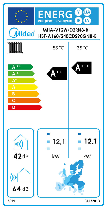 Midea Thermal Arctic Split heat pump MHA-V12W/D2RN8-B 12KW set + hydro module with 240-liter storage tank HBT-A160/240CDS90GN8-B A+++A++
