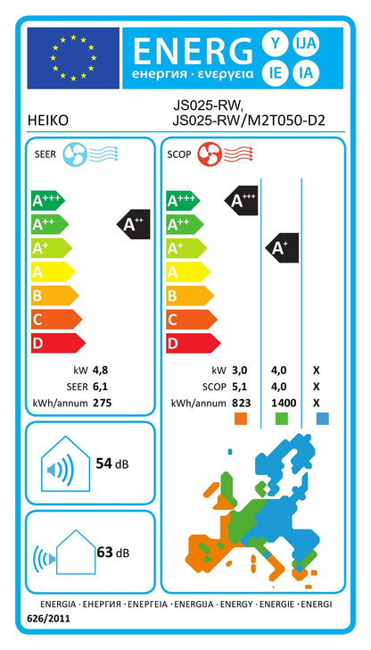 Klimaanlage HEIKO ROSA WHITE 2x 2,6 kW Dual-Split Wandgeräte-Set WiFi A+++