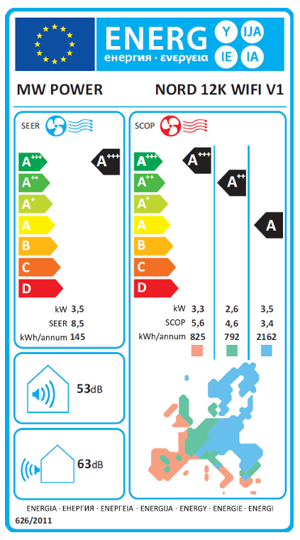 Klimaanlage MW POWER NORD K 2,6 kW bis 5,1 kW Single-Split Wandgeräte-Set WiFi A+++