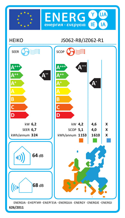 HEIKO ROSA BLACK 2,6 kW bis 6,2 kW Klimaanlage Single-Split Wandgeräte-Set WiFi A+++