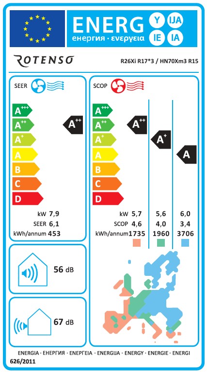 Klimaanlage Rotenso Roni 3x 2,6kW 9000BTU - Multi-Split Wandgeräte-Set Digital Inverter WiFi A++