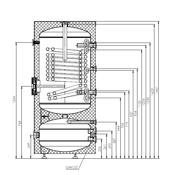 Kombispeicher SUNEX FISH S24 210/60 X - Warmwasserspeicher 210l und Pufferspeicher 60l mit Wärmetauscher