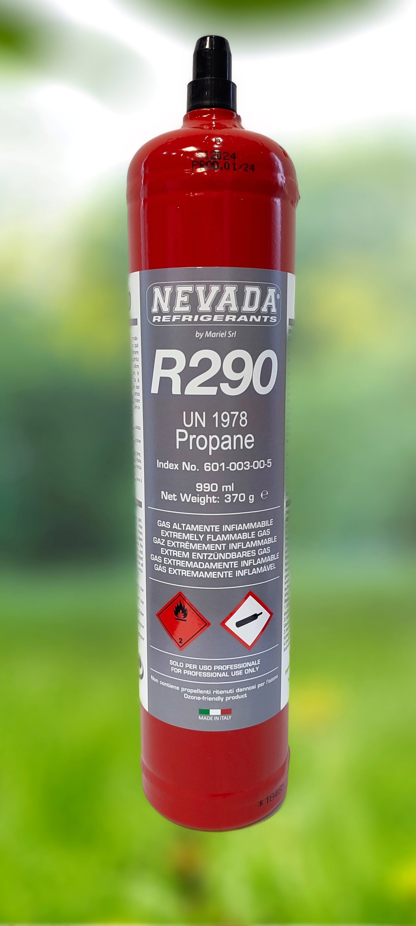 Refrigerant R290 Propane 990ml 370g Valve optional, for air conditioning &amp; heat pump