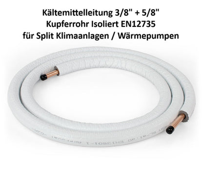 Kältemittelleitung 25m 3/8" + 5/8" Kupferrohr Isoliert für Klimaanlage & Wärmepumpe