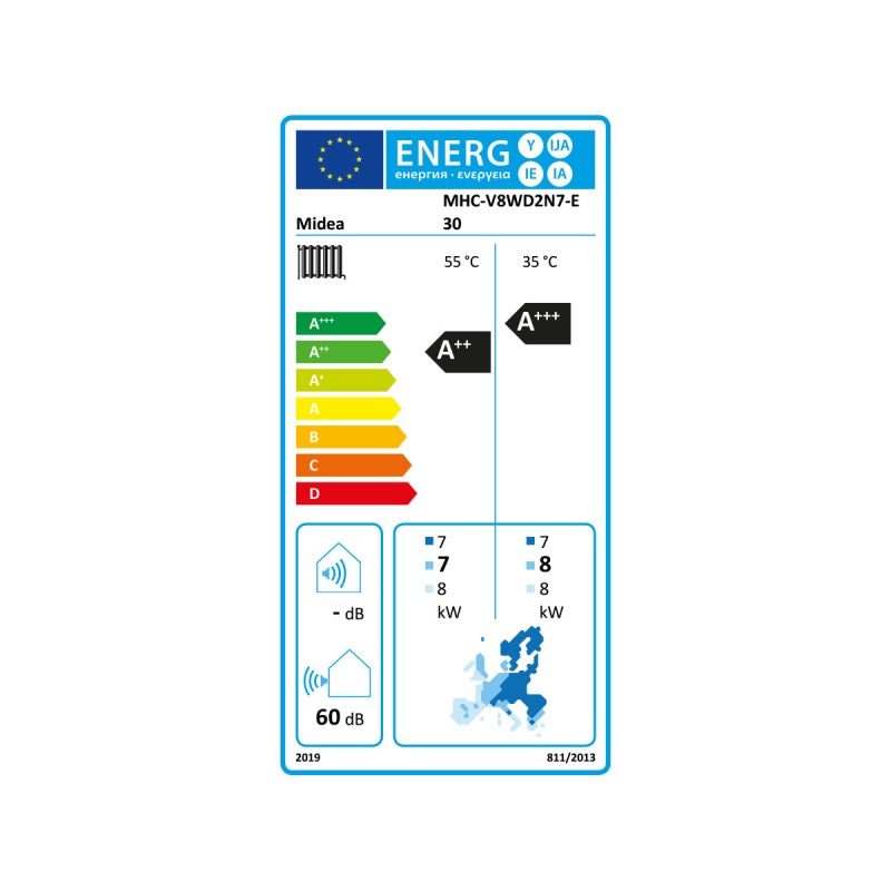 Midea MHC-V8WD2N7-E30 8kW Monoblock Air Water Heat Pump R290 1-Ph-230V A+++/A++
