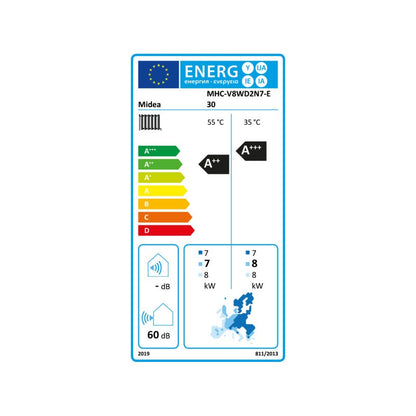 Midea MHC-V8WD2N7-E30 8kW Monoblock Air Water Heat Pump R290 1-Ph-230V A+++/A++