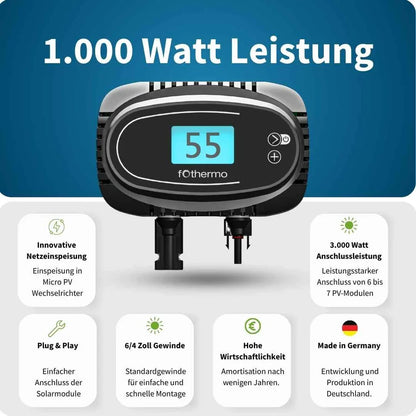 fothermo Photovoltaik Heizstab 1000 W | Solar Heizstab | PV Warmwasser | MC4