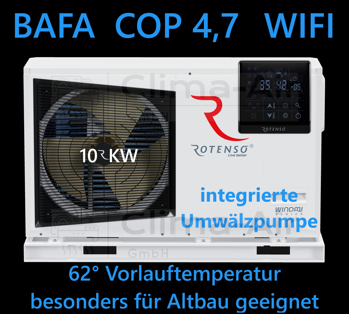 Rotenso Windmi WIM100X1 Heat Pump Monoblock Air-Water 10KW BAFA Wifi A+++, Heating Cooling
