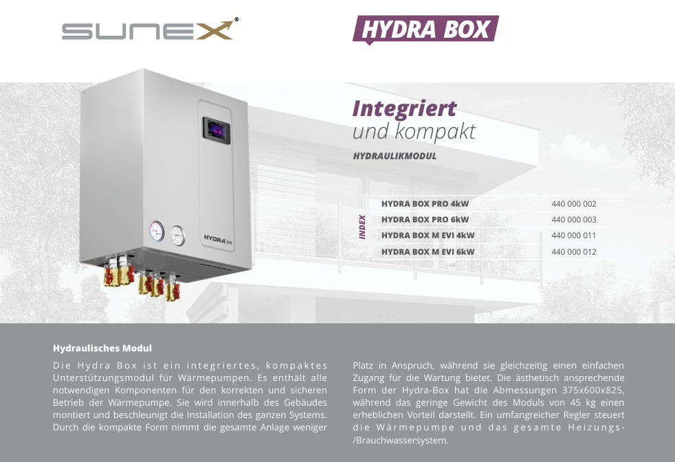 Sunex hydraulic module for monoblock heat pumps - Hydra Box M EVI 4kW electric heating element