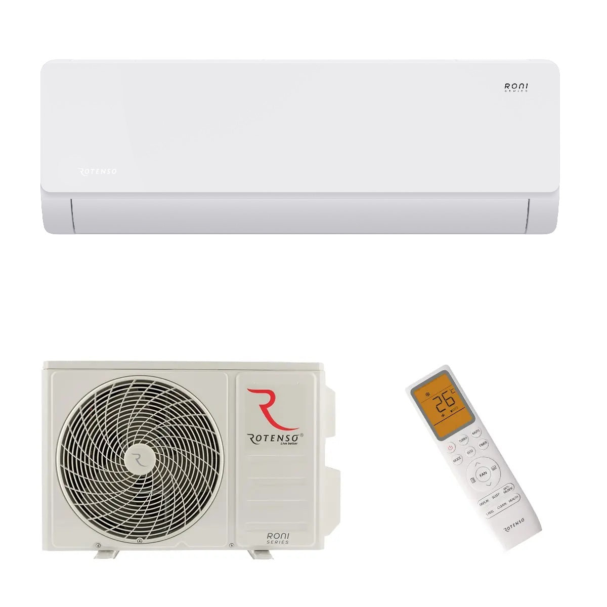 Klimaanlage Rotenso Roni 2,6 kW bis 7 kW Single-Split Wandgeräte-Set Digital Inverter WiFi A++