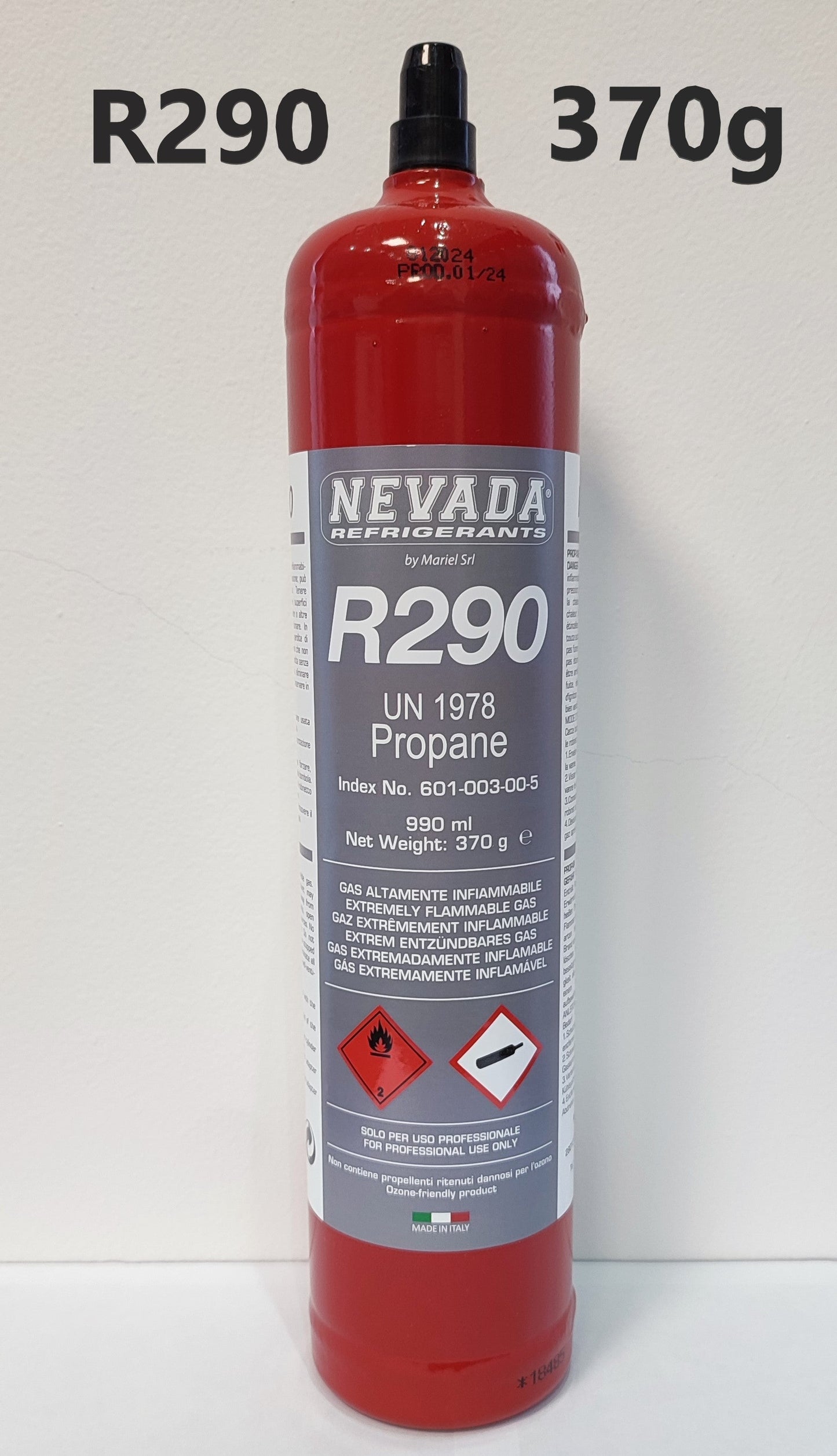 Refrigerant R290 Propane 990ml 370g Valve optional, for air conditioning &amp; heat pump