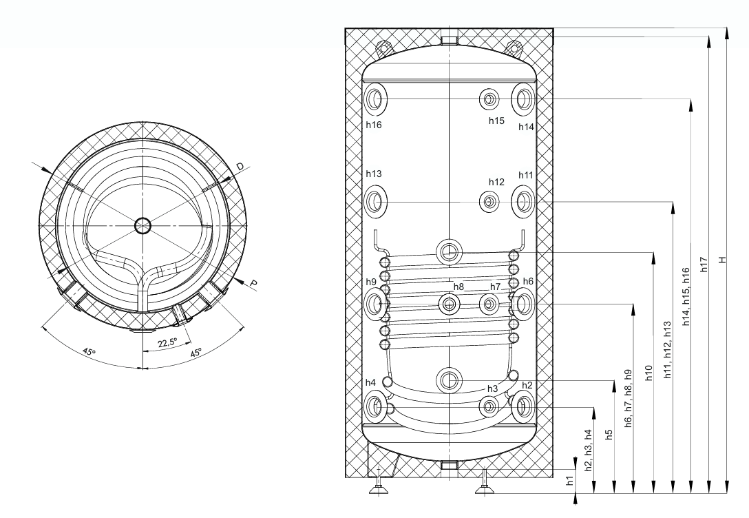 Pufferspeicher SUNEX FISH S5 X 200 bis 500 Liter mit einem Wärmetauscher