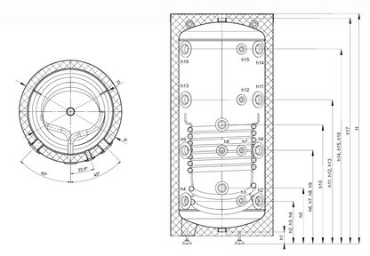 Pufferspeicher SUNEX FISH S5 X 200 bis 500 Liter mit einem Wärmetauscher